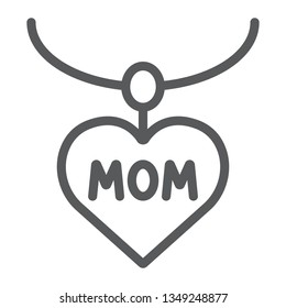 Heart necklace line icon, love and jewelry, pendant sign, vector graphics, a linear pattern on a white background, eps 10.