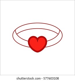 Heart necklace symbol simple flat icon on background