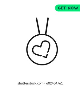 Heart Necklace Vector Icon, The outlined symbol of heart inside round pendant with chain. Simple, modern flat vector illustration for mobile app, website or desktop app  