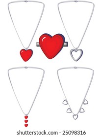 Heart necklaces and broach - vector illustrations