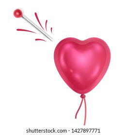 Heart and needle on white background the symbol of love is dead or unrequited love. Vector illustration