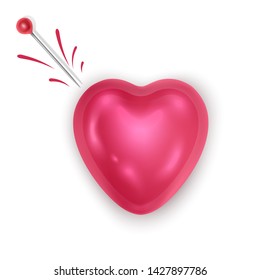 Heart and needle on white background the symbol of love is dead or unrequited love. Vector illustration