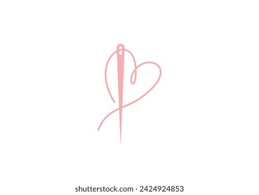 heart needle thread logo design template