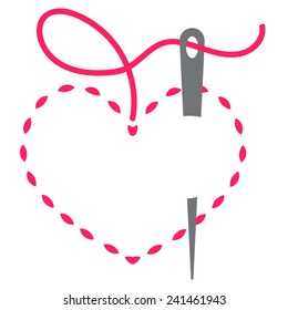 Heart With A Needle Thread. Vector Illustration