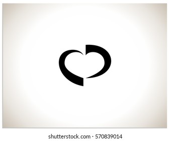 Heart in the negative space, formed by two rounded shapes. Isolated vector sign icon illustration of heart.