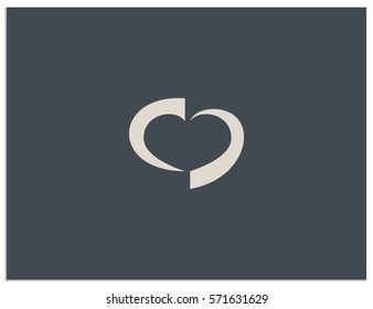 Heart in the negative space, formed by two rounded shapes. Isolated vector sign icon illustration of heart.