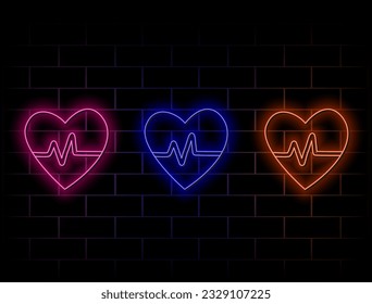 heart in neon. colorful style. vector. many colors.