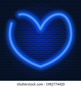 Herz. Neonleuchte. Farbige Vektorgrafik. Einziger Hintergrund der blauen Herzen. Valentinstag. Das Symbol der Liebhaber aus einer Leuchtröhre. Brennzeichen. Illuminierte Werbung im Retro-Stil. 