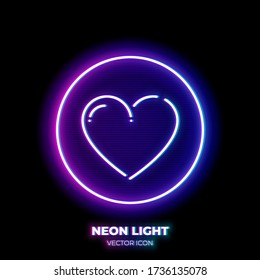 Heart neon light line art vector icon. Outline symbol of love. Valentine pictogram made of thin stroke. Isolated on background.