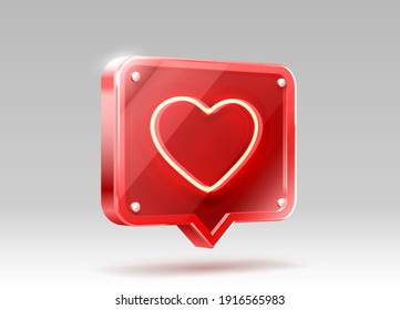Heart Neon Like Icon, Sign Follower 3d Banner, Love Post Social Media. Vector Illustration