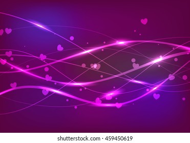 Heart Neon Line
Background with overlaying wavy lines and hearts forming an abstract pattern on a dark background. With space for your text