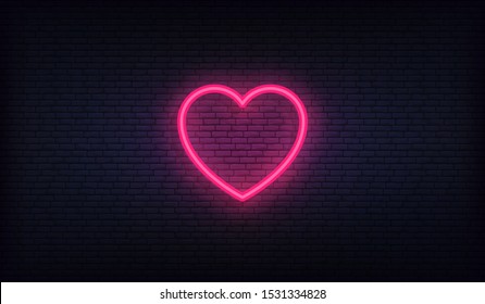 Heart neon sign. Glowing bright red heart signboard