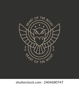 Heart of the night logo design template. Linear graphic style. Vector illustration.