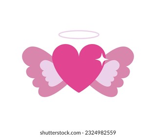 Heart with nimbus and angel wings logo, symbol, sticker in y2k style. Design element, nostalgic 90s, 2000s icon. Vector