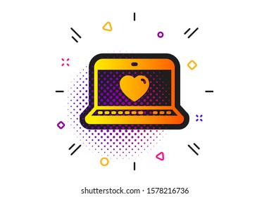 Heart in Notebook sign. Halftone circles pattern. Love dating icon. Valentines day symbol. Classic flat web love icon. Vector