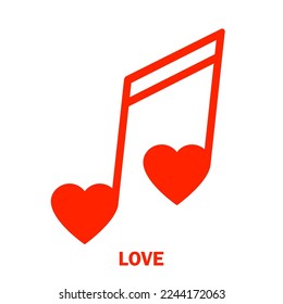Herznoten sind rot. Romantischer Hintergrund. Rotes Herz. Musikposter. Vektorgrafik. Stockbild.