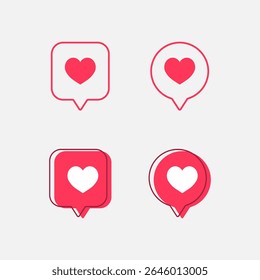 Conjunto de iconos de notificación de corazón para App sociales. burbuja de discurso de corazón. símbolo de amor. Ilustración vectorial