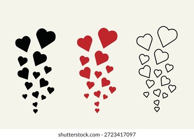 Iconos vectoriales de notificación del corazón que simbolizan gustos e interacción social. Ideal para App de redes sociales, plataformas de citas e indicadores de participación.