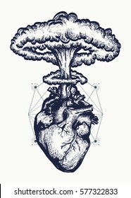 Heart Nuclear Explosion Tattoo Art Symbol Stock Vector Royalty Free 577322833