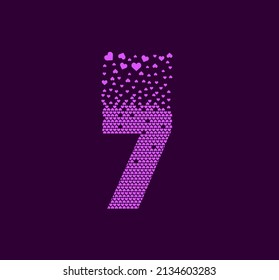 Heart number 7 animated pixel dot logo. Big 7 mark pixels up. It is filled with hearts. Complementary and integrative pixel movement. The modern heart connects the dots.