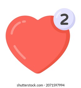 Heart with number denoting flat icon of likes notifications 