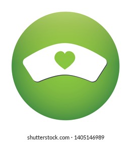 Heart nurse cap icon on green vector button - concept medical