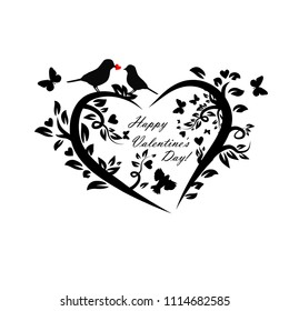 Heart object with butterflies and leaves. Vector