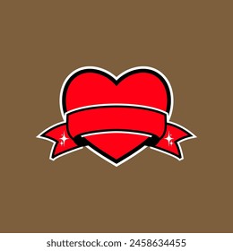 heart object element and curved ribbon cute vector illustration