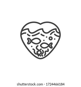 Heart ocean line icon. linear style sign for mobile concept and web design. Heart shape aquarium with fishes outline vector icon. Marine life symbol, logo illustration. Vector graphics