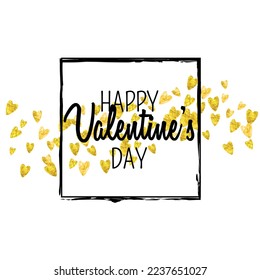 Heart Offer. Abstract Border For Birthday. Modern Frame. Yellow Art Illustration. Wedding Sparkle For Woman. Golden Luxury Voucher. Gold Heart Offer.