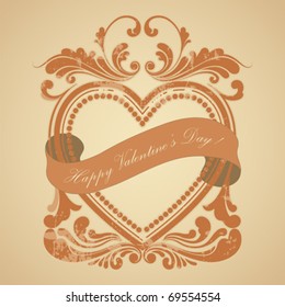 heart old frame with a ribbon, vector illustration
