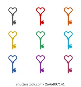 Heart old house key  icon isolated on white background. Set icons colorful