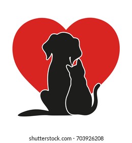 heart on the background of a cat and a dog
