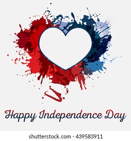 Heart on the background of colorful splashes with congratulatory text Happy Independence Day