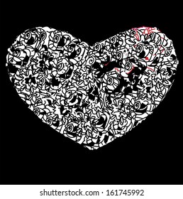 Heart on black background in gothic style, vector illustration.