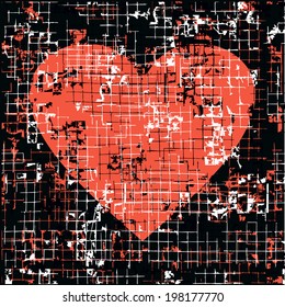 Heart on Black Background with Grunge Effect. Vector Illustration