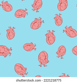 Heart on a blue background. seamless patterns.
