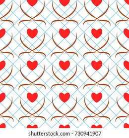Heart on blue square seamless pattern. Fashion graphic design. Modern stylish texture. Colorful template for prints, textiles, wrapping, wallpaper, card, banner, business. Vector illustration