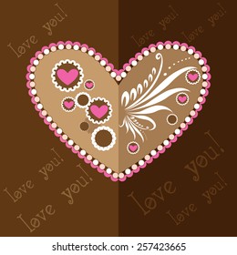 Heart on a brown background with original ornament
