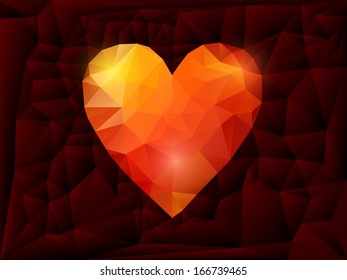 Heart on brown polygon background 