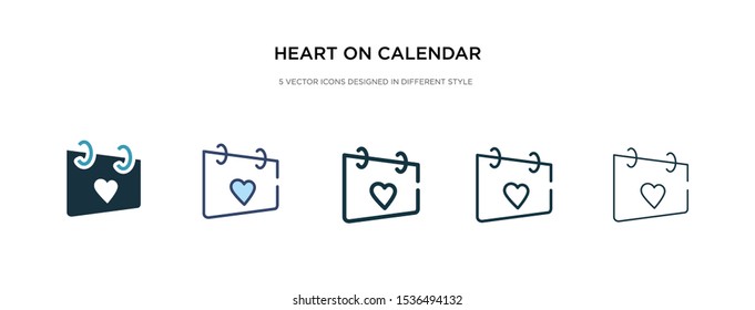 heart on calendar icon in different style vector illustration. two colored and black heart on calendar vector icons designed in filled, outline, line and stroke style can be used for web, mobile, ui