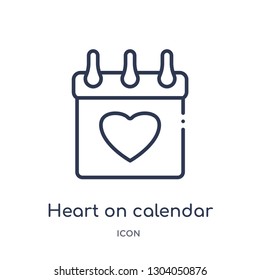 heart on calendar icon from user interface outline collection. Thin line heart on calendar icon isolated on white background.