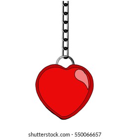 Heart on a chain. Vector illustration of a red heart with chain. Hand drawn red heart.