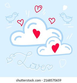 Heart on a cloud and bids,  wedding design templates