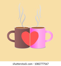 Heart on coffee cup love concept ,illustration vector.