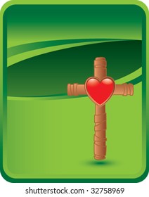 heart on cross on green wave background