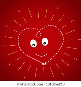 Heart on a dark red background in the yellow rays of the sun. Postcard for Valentine's day 