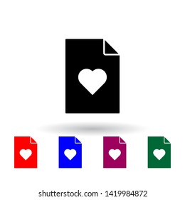 a heart on document multi color icon. Elements of file and documents set. Simple icon for websites, web design, mobile app, info graphics