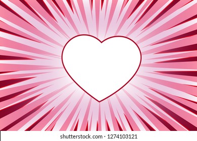 Heart on dynamic abstract radial background, zoom effect, vector illustration