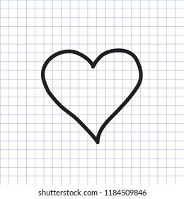 Heart on the exercise book background. Hand drawn. Vector illustration.